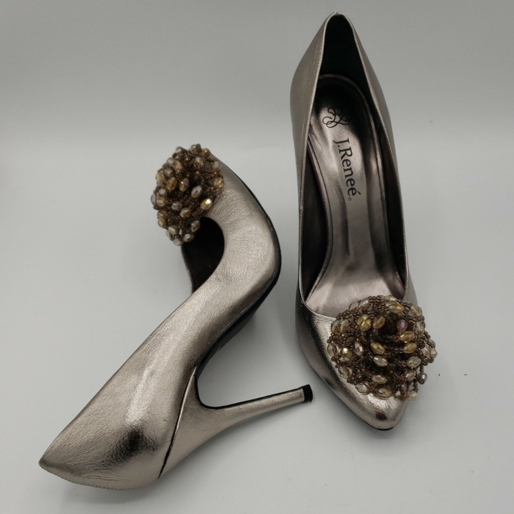 J.Renee Metallic Heels with Embellished Toe
